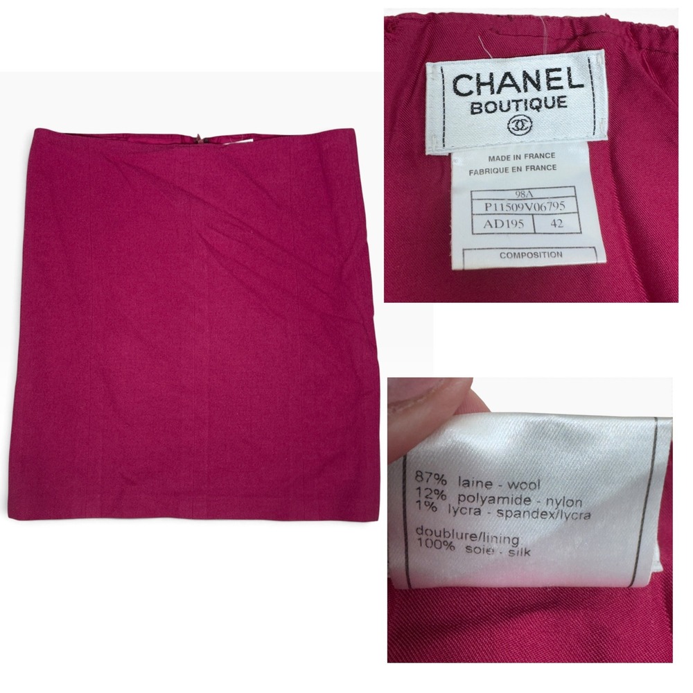 Chanel Boutique Tweed Skirt Womens 42 Pink Wool Silk Blend Vintage France FLAWS